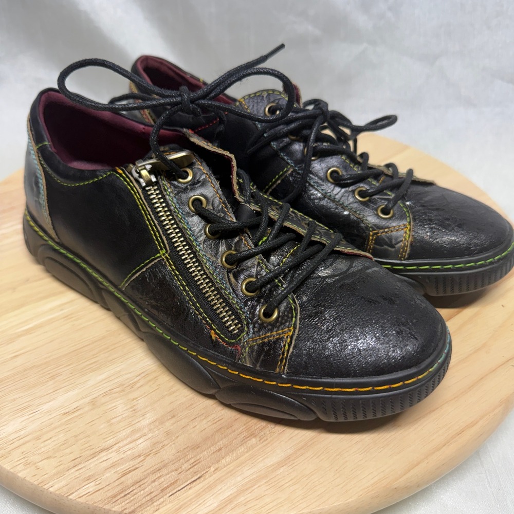 SPRING STEP L'Artiste Danli-Bloom Leather Rainbow Stitch Sneakers 38